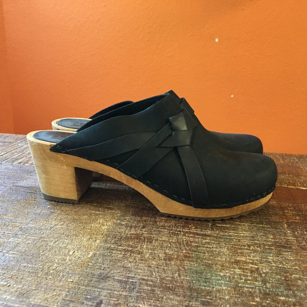 Sanita Manuella Clog Womens 39 8 Black Slip On Leather Wood Classic Comfort - Picture 2 of 12